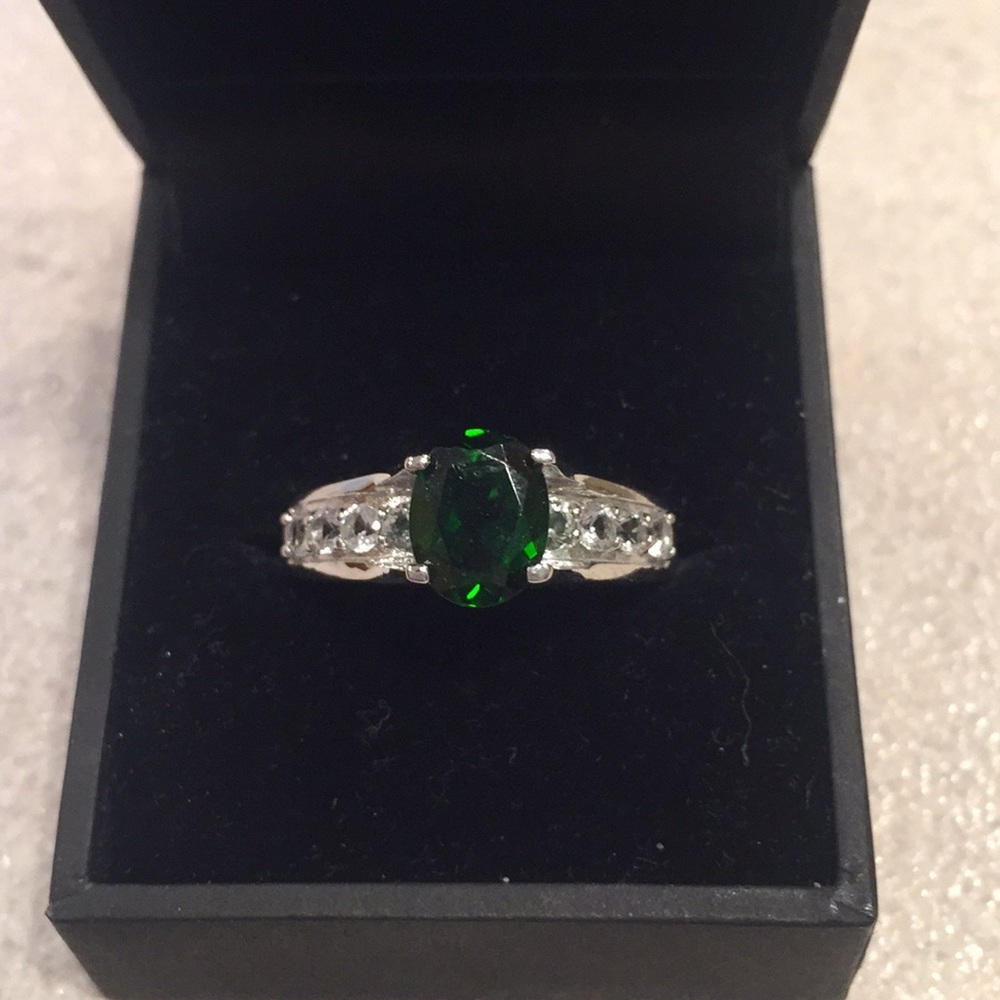 Sterling silver emerald and CZ cocktail ring